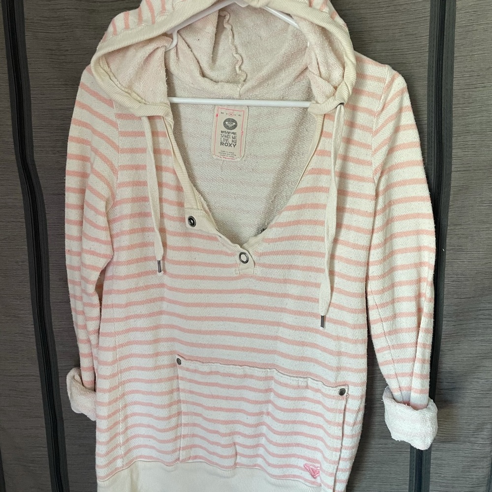 Pink & white striped foxy sweater, size medium